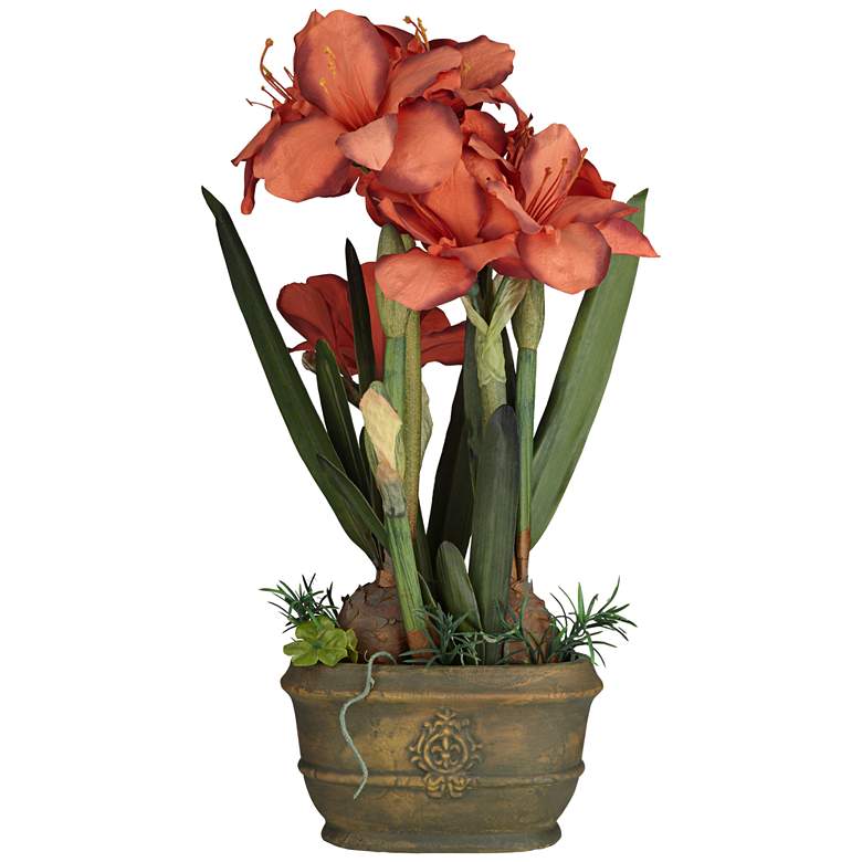 Image 2 Rust Triple Amaryllis 25" High Faux Flowers in Oval Pot