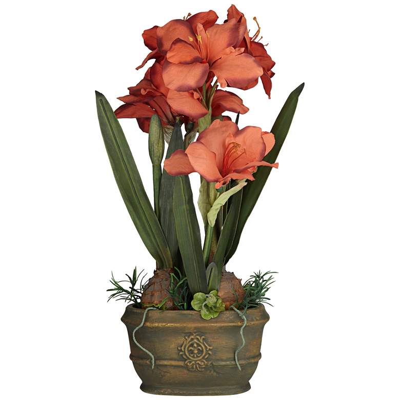 Image 5 Rust Triple Amaryllis 25" High Faux Flowers in Oval Pot more views
