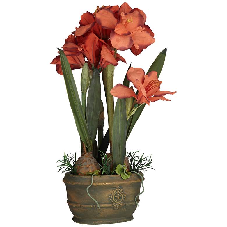 Image 6 Rust Triple Amaryllis 25" High Faux Flowers in Oval Pot more views