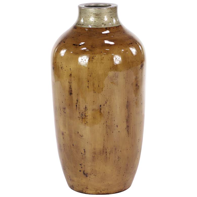 Image 1 Rustic 16 inch High Rotund Glossy Brown Terracotta Floor Vase