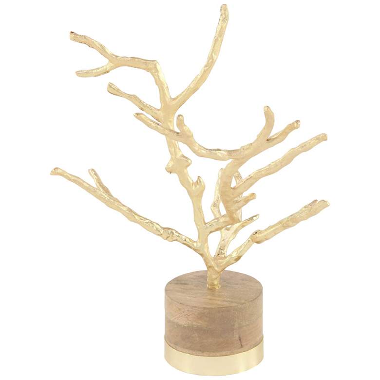Image 1 Rustic 18" High Textured Gold Tree on Wood Base Sculpture