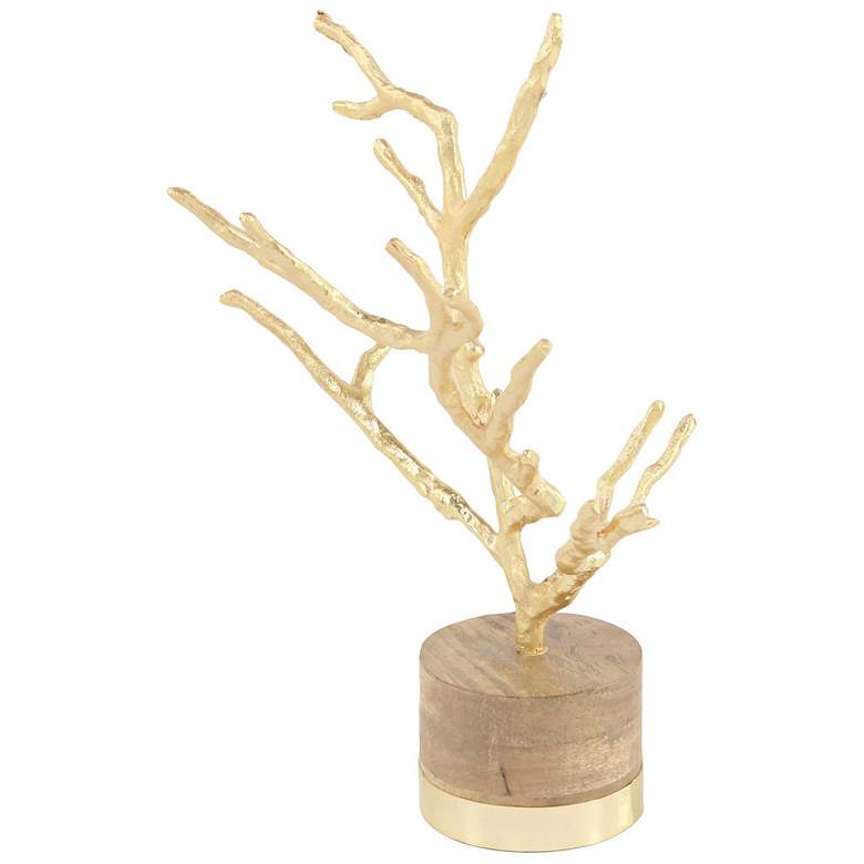 Image 2 Rustic 18" High Textured Gold Tree on Wood Base Sculpture more views