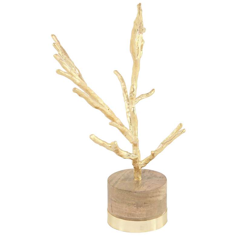 Image 3 Rustic 18" High Textured Gold Tree on Wood Base Sculpture more views