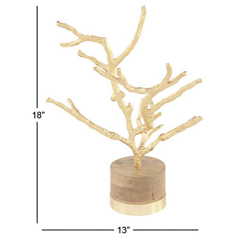 Image 4 Rustic 18 inch High Textured Gold Tree on Wood Base Sculpture more views
