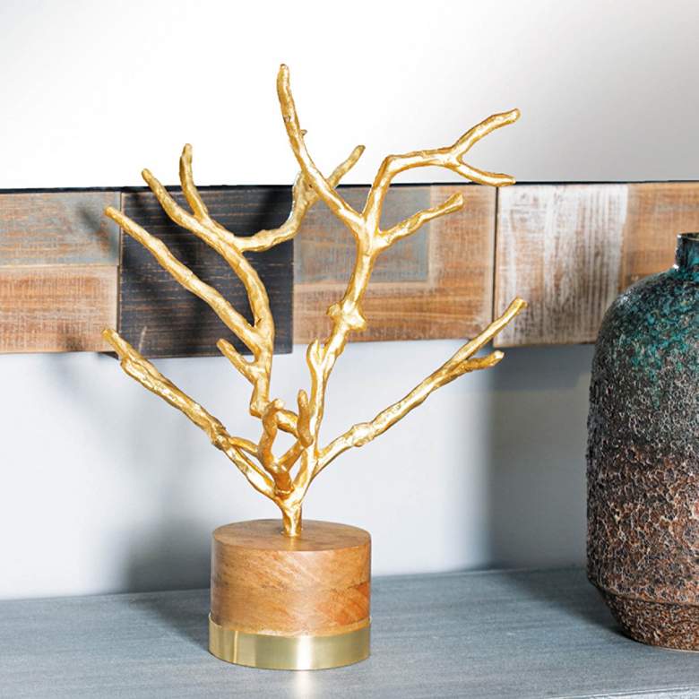 Image 5 Rustic 18" High Textured Gold Tree on Wood Base Sculpture more views