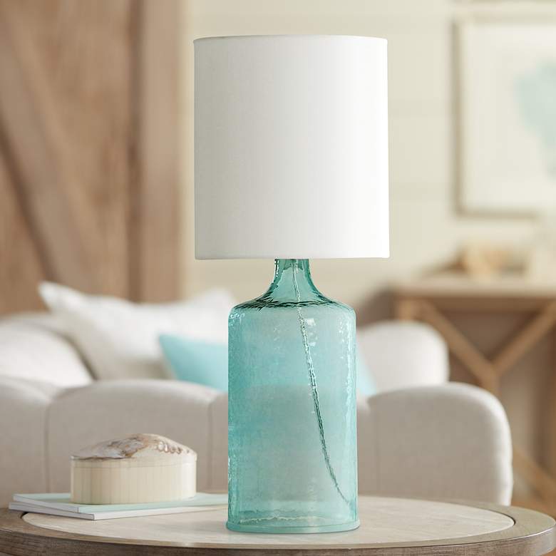 Image 1 Rustic 21 1/2 inch Light Aqua Blue Glass Accent Table Lamp