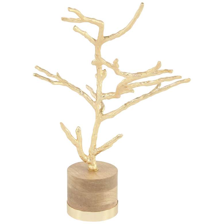 Image 1 Rustic 22 inch High Textured Gold Tree on Wood Base Sculpture