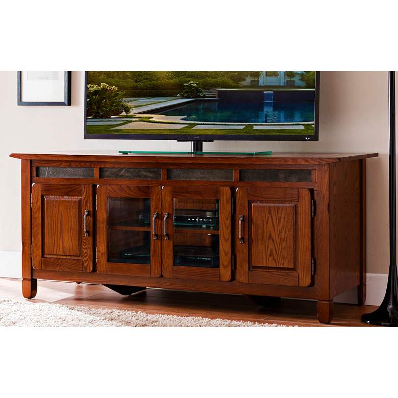 Image 1 Rustic Autumn 60 inch Wide TV Media Console with Slate Tiles