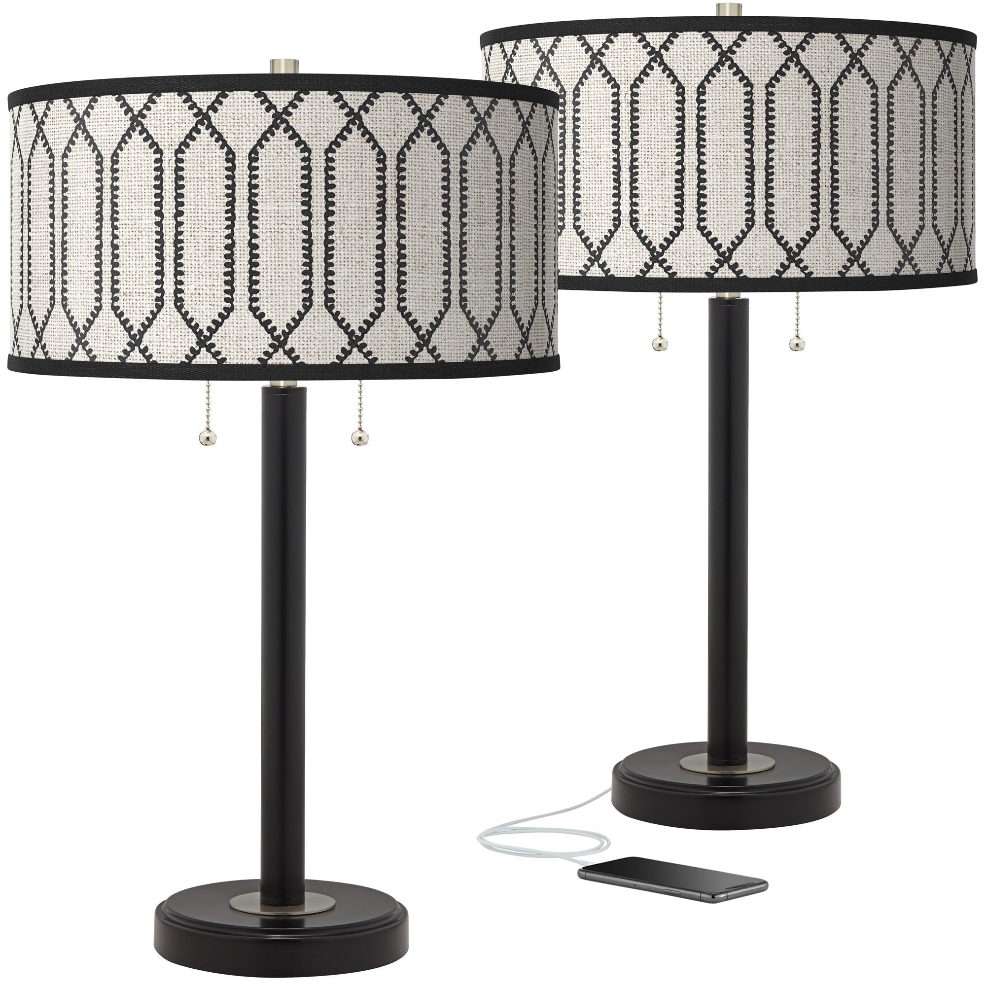 Image Rustic Chic Arturo Black Bronze USB Table Lamps Set of 2