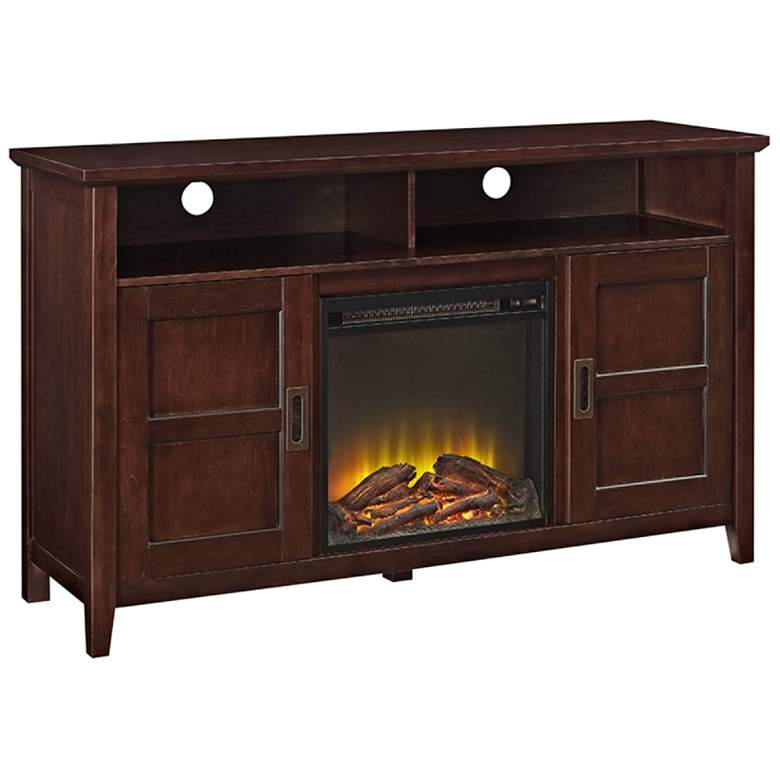 Image 1 Rustic Chic Coffee Wood 2-Door Fireplace TV Stand