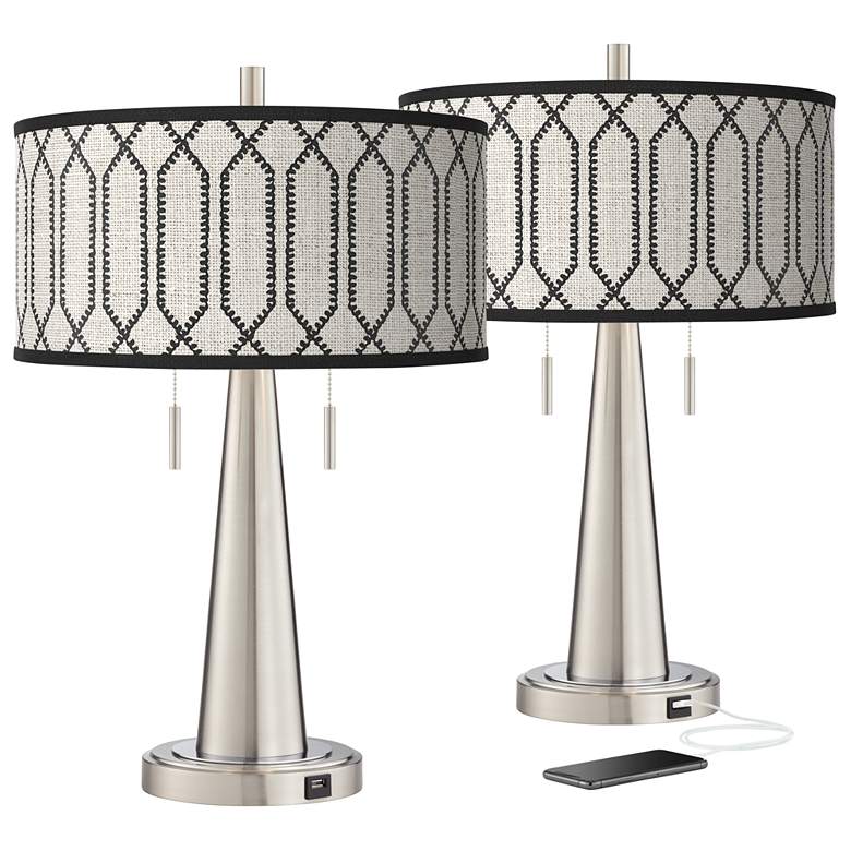 Image 2 Rustic Chic Vicki Brushed Nickel USB Table Lamps Set of 2