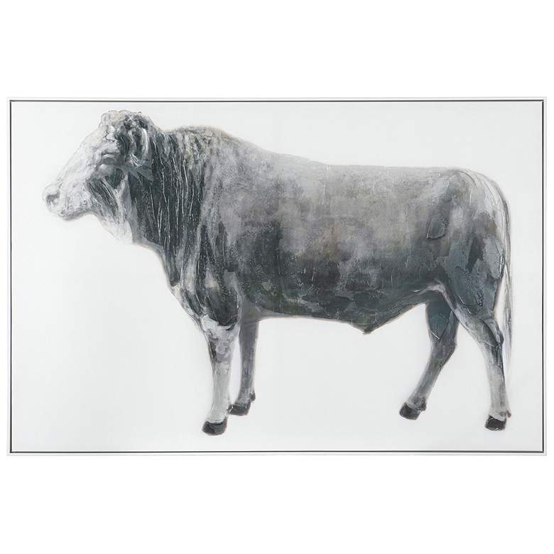 Image 1 Rustic Cow 60"W x 40"H Black and White Farmhouse Framed Canvas Wa