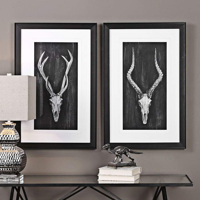 Image 1 Rustic European Mounts 2-Piece 34 1/4 inchH Framed Wall Art Set