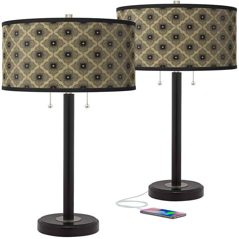 Image 1 Rustic Flora Arturo Black Bronze USB Table Lamps Set of 2