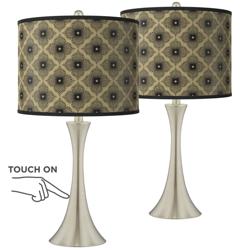 Rustic Flora Trish Brushed Nickel Touch Table Lamps Set of 2