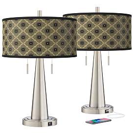 Image2 of Rustic Flora Vicki Brushed Nickel USB Table Lamps Set of 2
