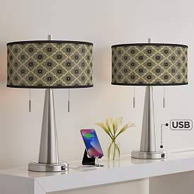 Image1 of Rustic Flora Vicki Brushed Nickel USB Table Lamps Set of 2