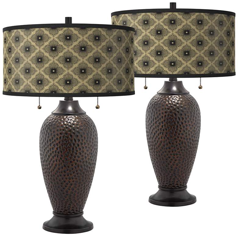 Image 1 Rustic Flora Zoey Hammered Oil-Rubbed Bronze Table Lamp Set of 2