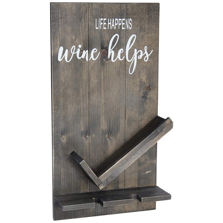 Image 2 Rustic Gray Wine Bottle Shelf with Glass Holder
