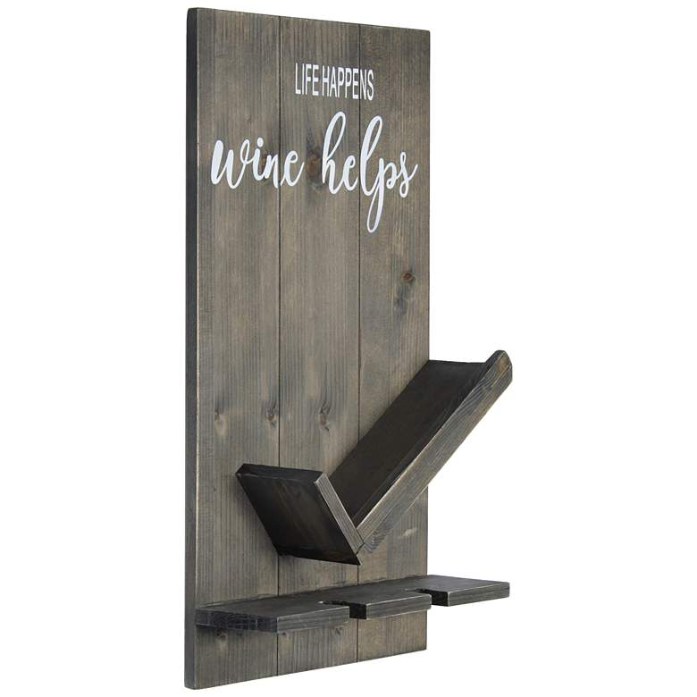 Image 5 Rustic Gray Wine Bottle Shelf with Glass Holder more views