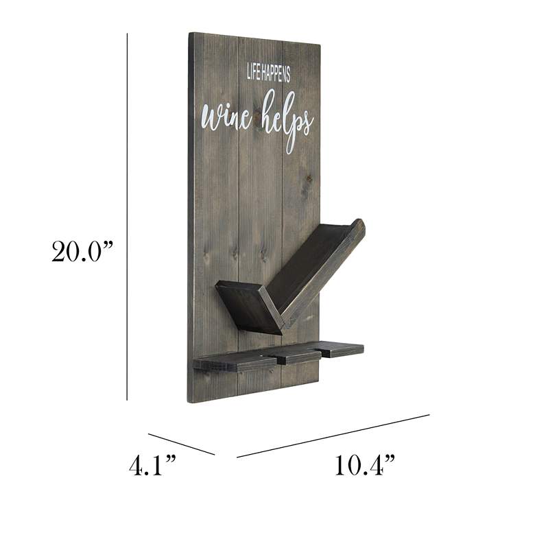 Image 7 Rustic Gray Wine Bottle Shelf with Glass Holder more views