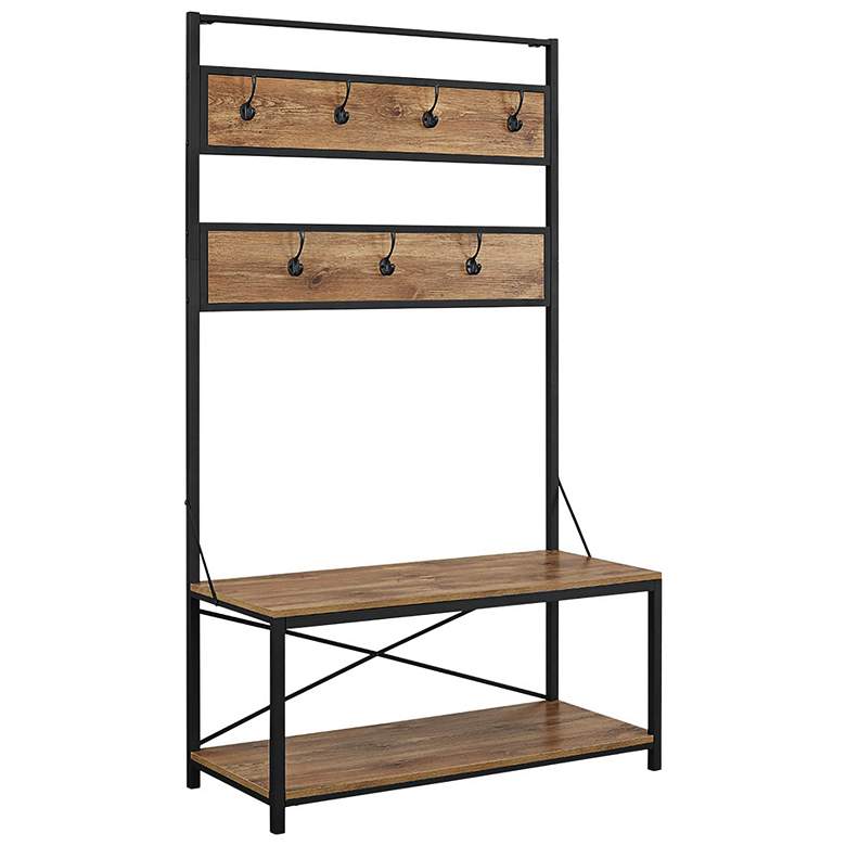 Image 1 Rustic Home 40" Wide Brown Barnwood and Metal Hall Tree