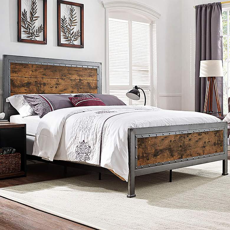 Image 1 Rustic Home Brown Wood and Metal Queen Bed