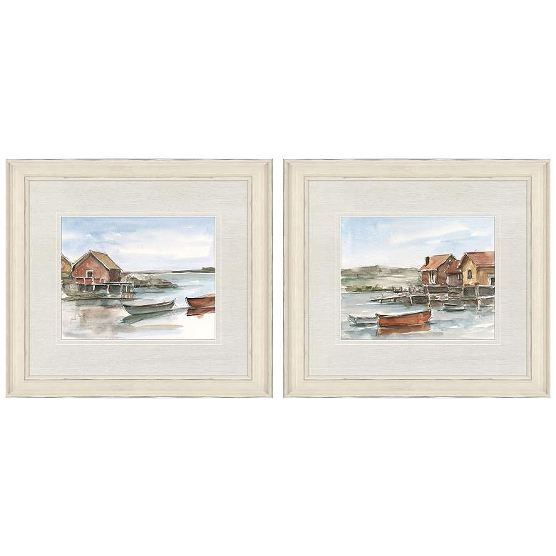 Image 1 Rustic Lake House 32"W x 28"H Framed Art Set of 2