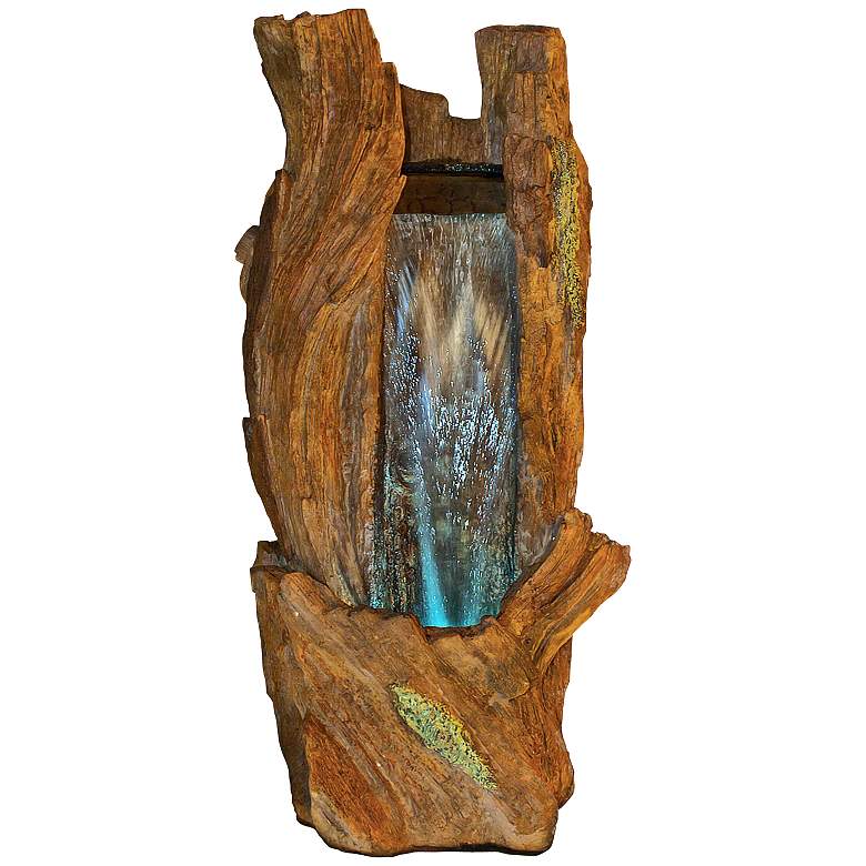 Rustic Log 35&quot; High Cast Stone Waterfall Fountain