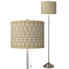 Image1 of Rustic Mod Giclee Glow Shade on Brushed Nickel Pull Chain Floor Lamp