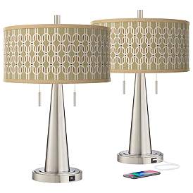 Image2 of Rustic Mod Vicki Brushed Nickel USB Table Lamps Set of 2