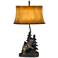 Rustic Mountain Forest and Bear Table Lamp with Leatherette Shade