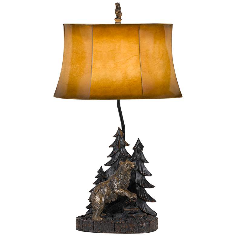 Image 1 Rustic Mountain Forest and Bear Table Lamp with Leatherette Shade