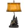 Rustic Mountain Forest and Bear Table Lamp with Leatherette Shade