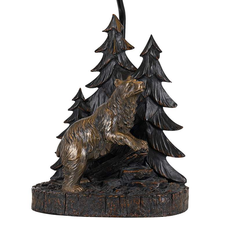 Image 4 Rustic Mountain Forest and Bear Table Lamp with Leatherette Shade more views
