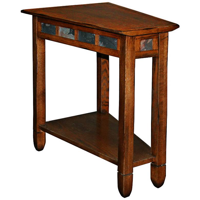 Image 1 Rustic Oak and Slate Recliner Wedge End Table