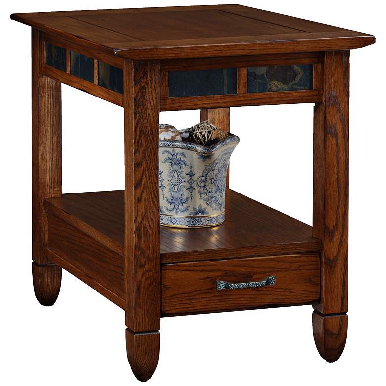 Image 1 Rustic Oak and Slate Storage End Table