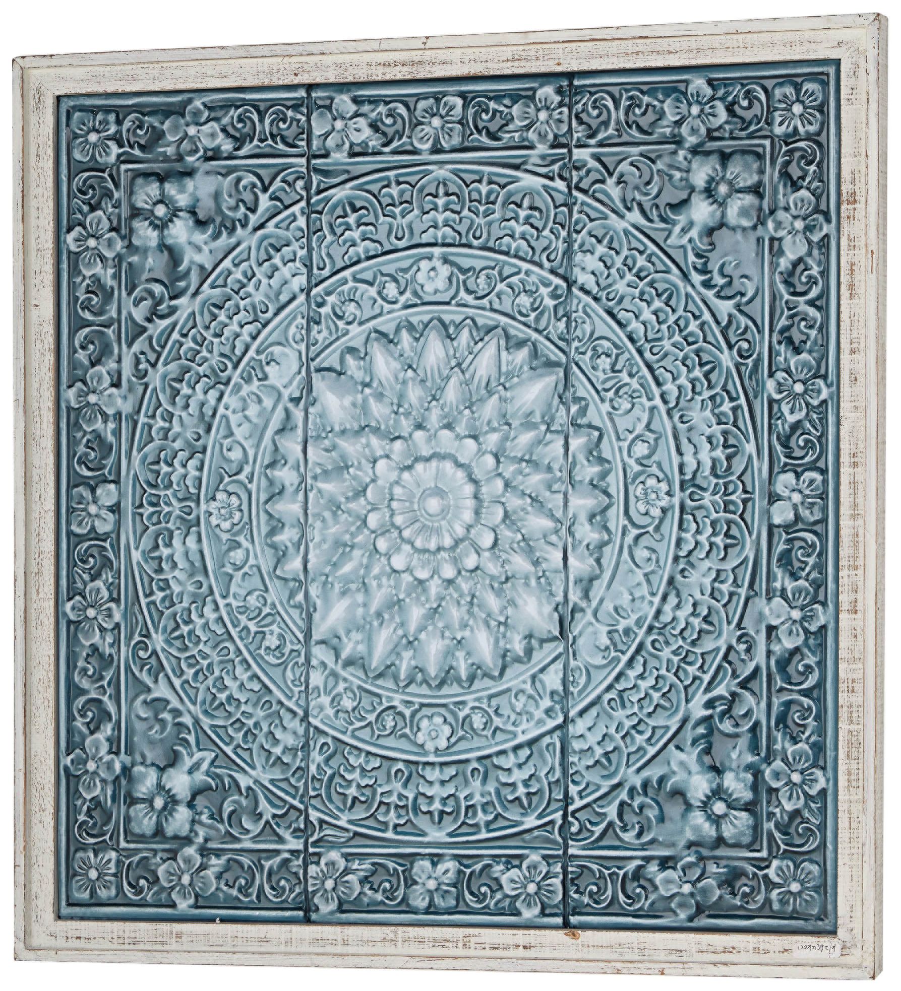 Image 2 Rustic Off-White and Teal Floral 34" High Framed Wall Art more views