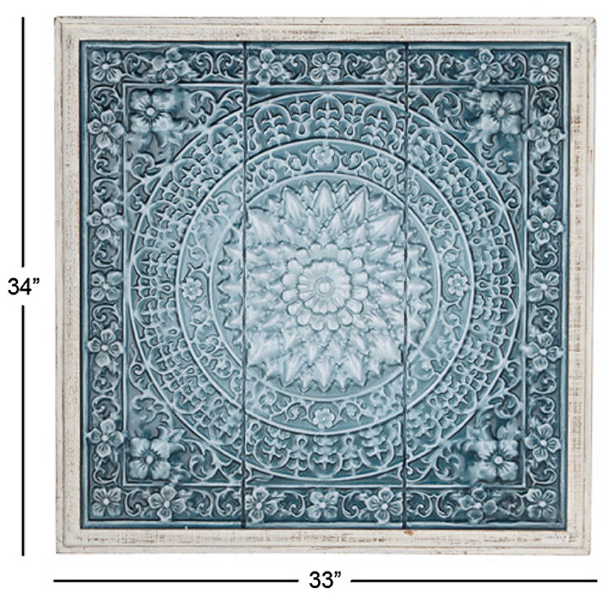 Image 4 Rustic Off-White and Teal Floral 34" High Framed Wall Art more views