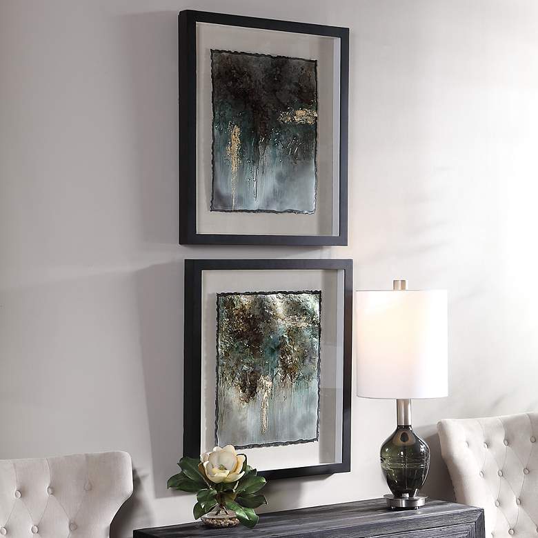 Image 4 Rustic Patina 29 inch High 2-Piece Framed Wall Art Set more views