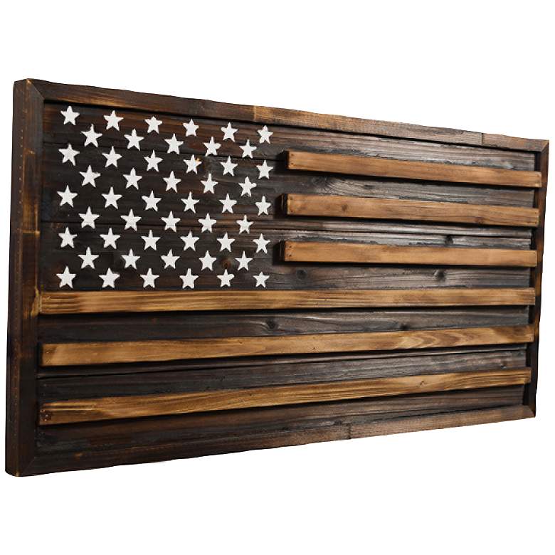 Image 1 Rustic Pine American Flag 32" Wide Rectangular Wood Wall Art