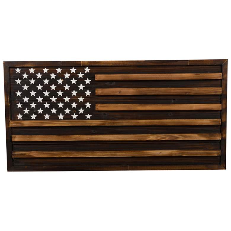 Rustic Pine American Flag 32&quot; Wide Rectangular Wood Wall Art more views