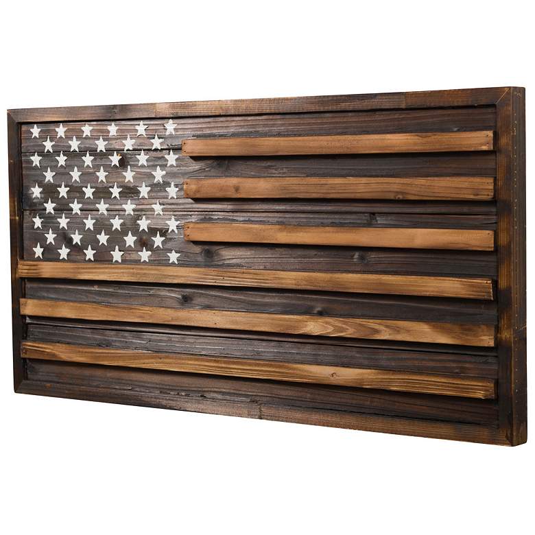 Rustic Pine American Flag 32&quot; Wide Rectangular Wood Wall Art more views