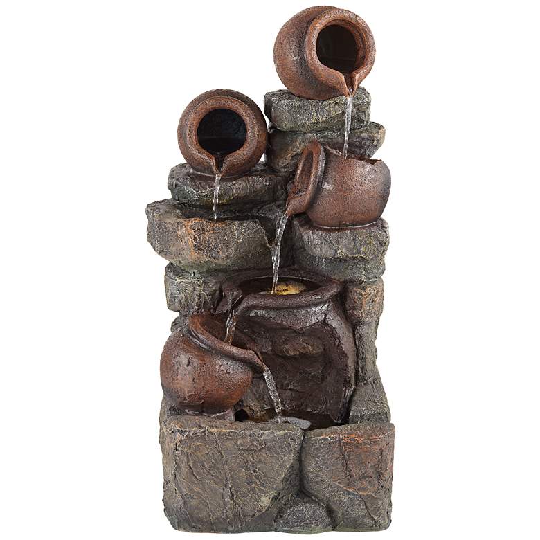 Image 2 Rustic Pottery 32 inch High Garden Fountain with LED Lights