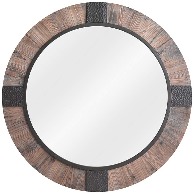 Image 1 Rustic Reflection II Wood 39 1/2" Round Oversized Mirror