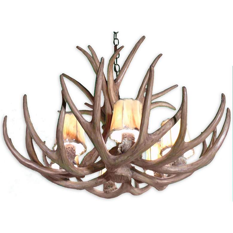 Image 2 Rustic Woods 29 inch Wide 6-Light Faux Antler Chandelier more views