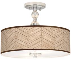 Rustic Woodwork Giclee 16&quot; Wide Semi-Flush Ceiling Light
