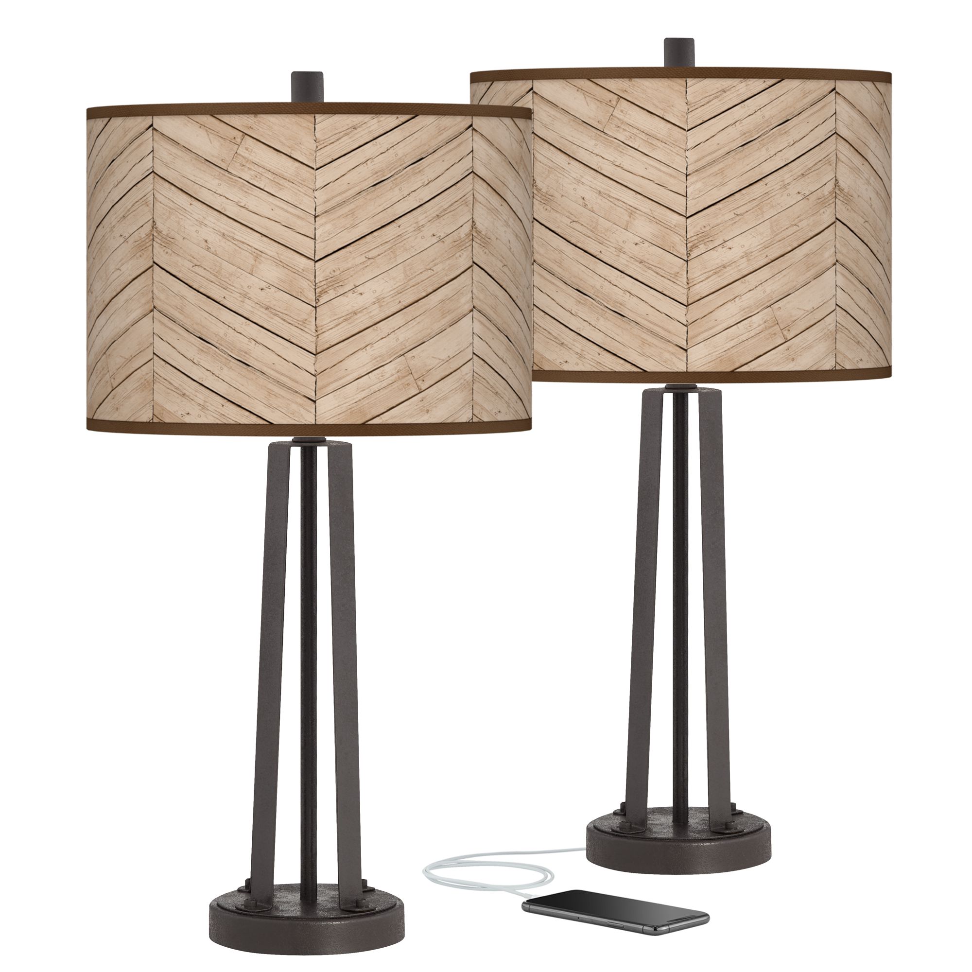 Rustic Woodwork Susan Dark Bronze USB Table Lamps Set of 2