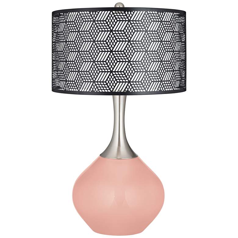 Image 1 Rustique Warm Coral Black Metal Shade Spencer Table Lamp