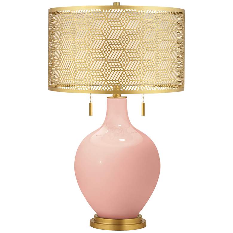 Image 1 Rustique Warm Coral Toby Brass Metal Shade Table Lamp